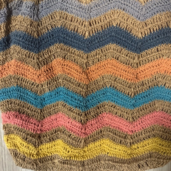 ANABAGLISH Multicolor Striped Jute Tote Bag With Leather Handle - Picture 2 of 7